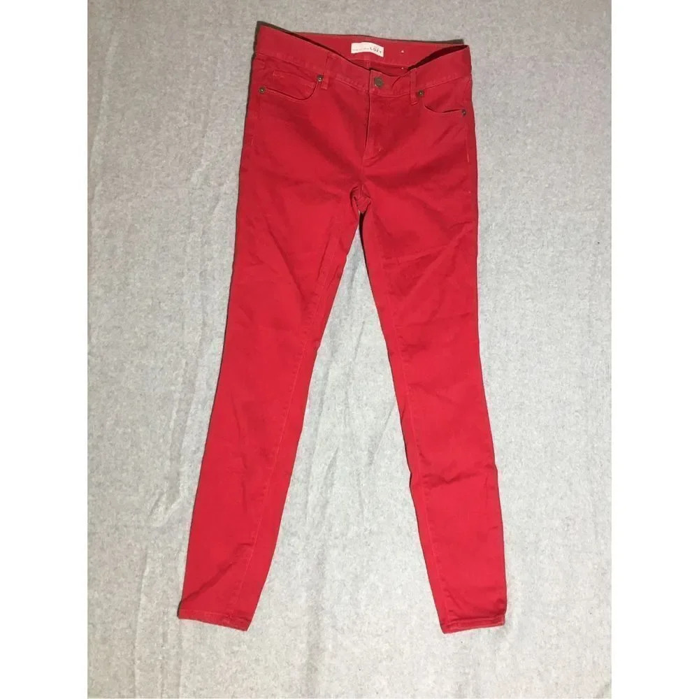Womens LOFT Leggings Size 2 Red Christmas Party Holidays Casual Artistic